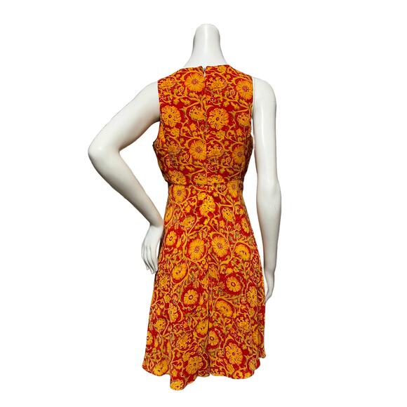 Adrienne Vittadini Orange Floral Sleeveless Fit and Flair Dress Size 4 - Picture 3 of 4